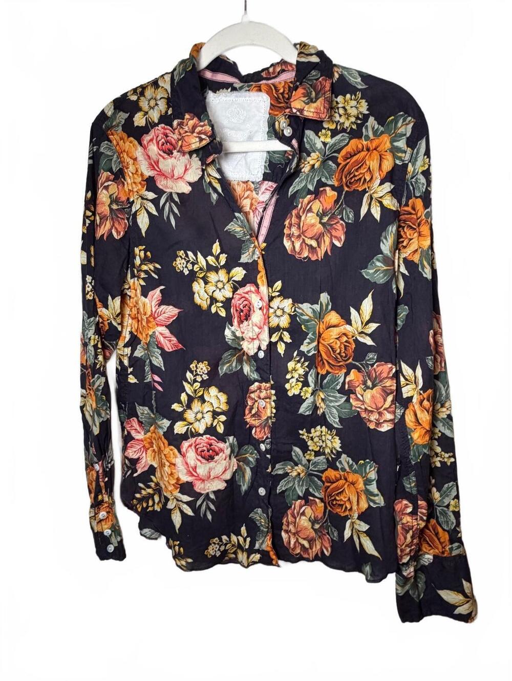 Cino Navy Floral Button Down Blouse Shirt Medium Sundance